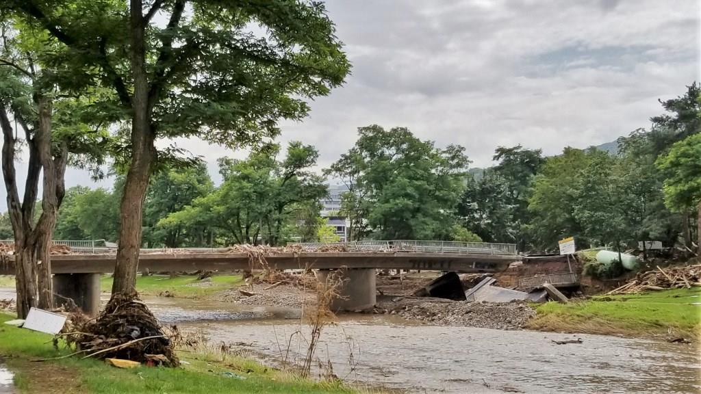 Flooded bridge in Germany