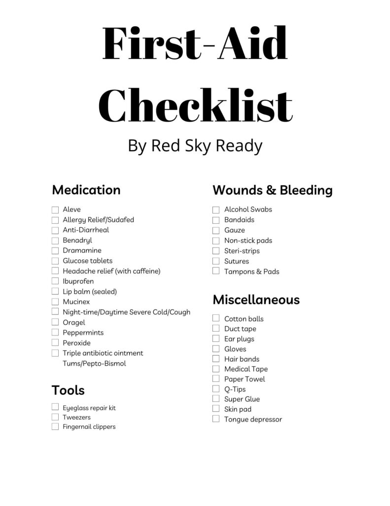 Nurse Built Practical First Aid Kit Checklist Red Sky Ready